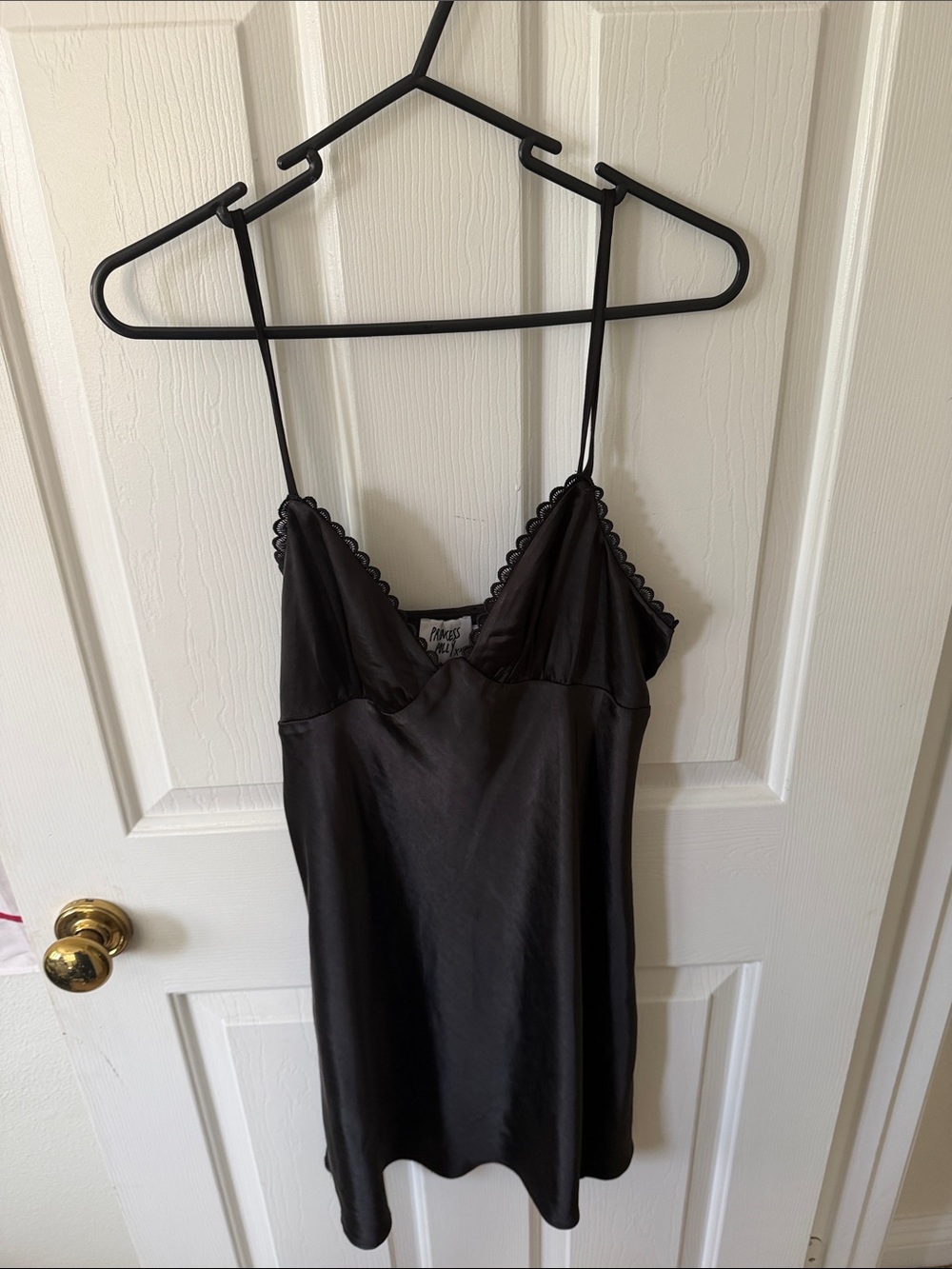 Princess Polly Black Satin Lace-Trim Slip